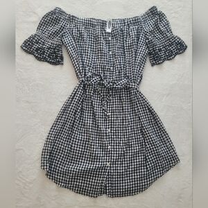 NWT Old Navy Gingham Embroidered Eyelet Checkered Off-Shoulder Dress Size XXL
